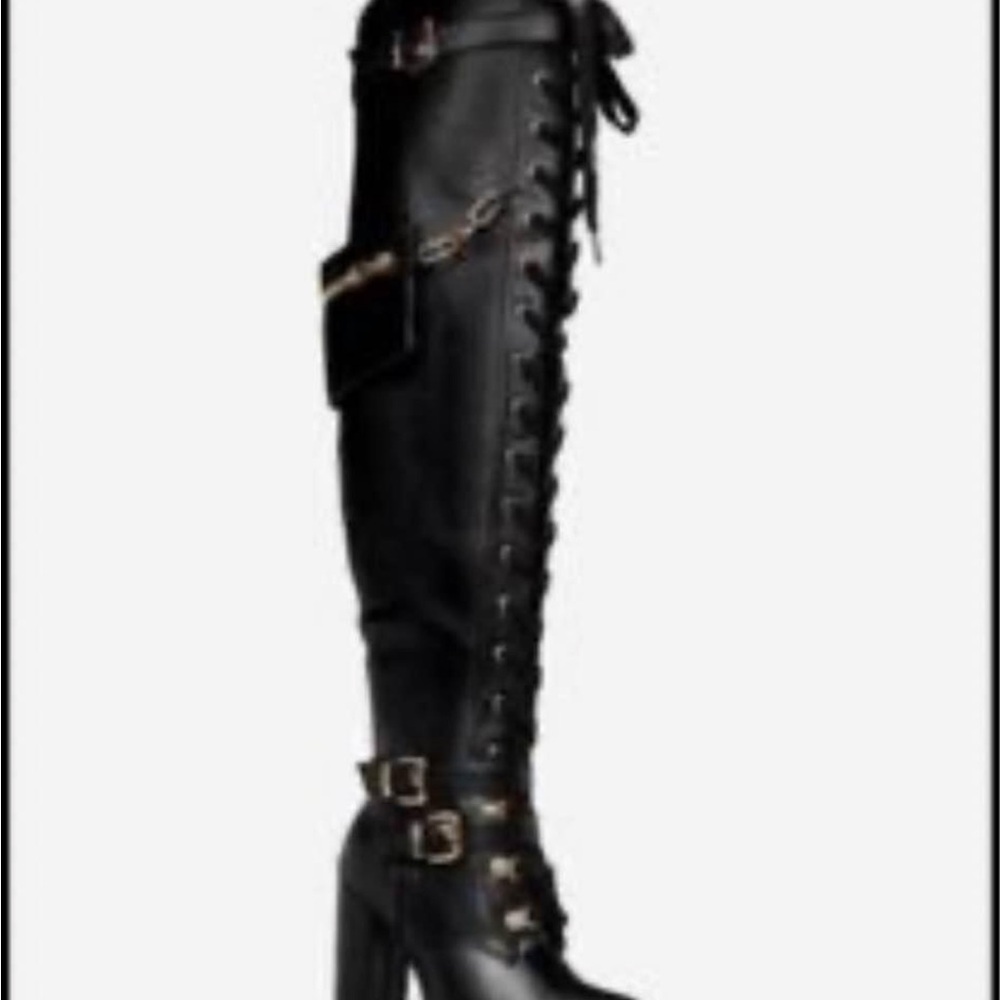 Black Knee-High Lace-Up Boots